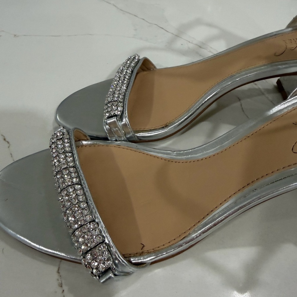 Jewel Badgley Mischka Silver Crystal-Embellished Open-Toe Heels